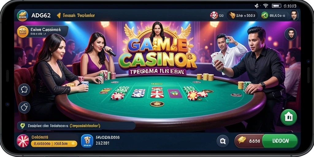 Screenshot ADG62 menampilkan dealer profesional di permainan Live Casino.