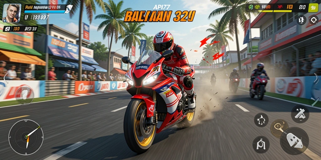 Tampilan menegangkan dari gameplay balapan motor API77.