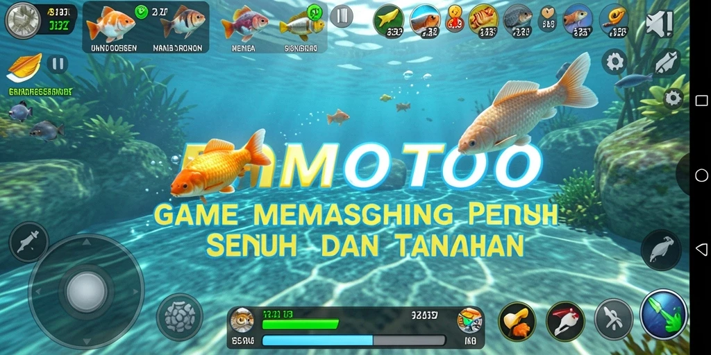 Gameplay seru FOMOTOTO dengan banyak pilihan ikan yang bisa ditangkap.