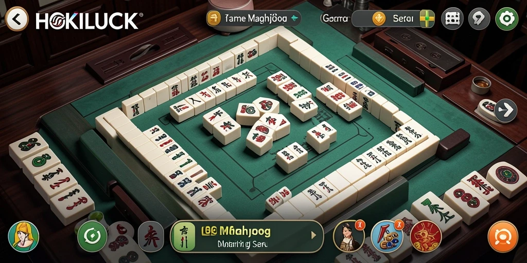 Tampilan gameplay HOKILUCK yang menakjubkan dengan papan Mahjong yang berwarna-warni.