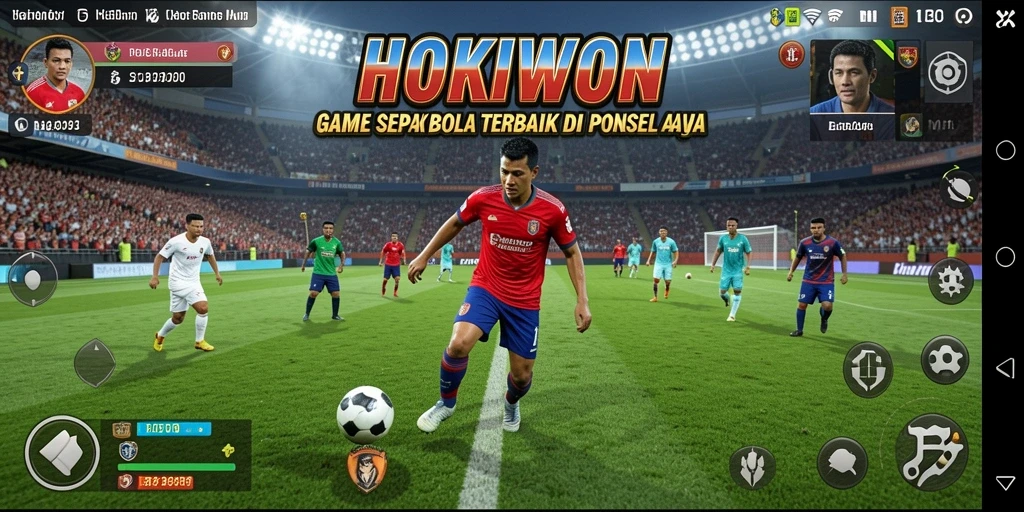 Screenshot HOKIWON menampilkan gameplay sepak bola yang seru.