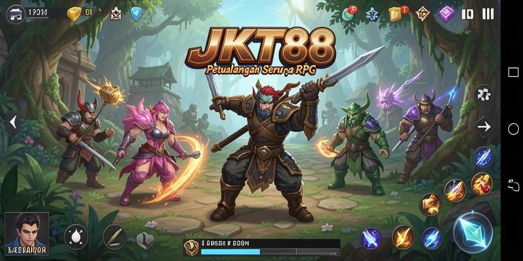 Tampilan gameplay JKT88 menampilkan aksi seru dalam pertempuran RPG.