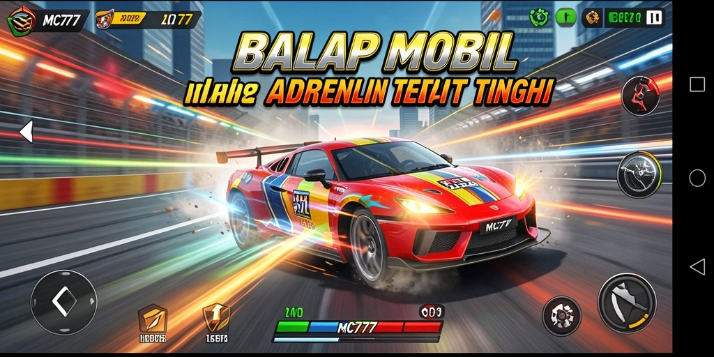 Gameplay menegangkan MC777 dengan mobil balap cepat.