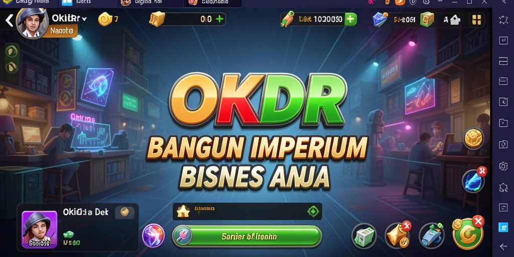Screenshot gameplay OKIDR menampilkan manajemen bisnis yang dinamis dan interaktif.