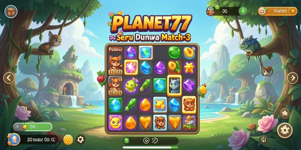 Screenshot gameplay PLANET77 menampilkan keseruan bermain Match-3.