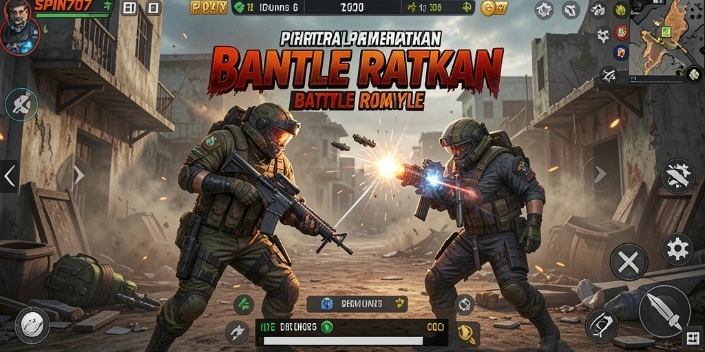 Tampilan gameplay mendebarkan dalam SPIN707, aksi Battle Royale penuh ketegangan.