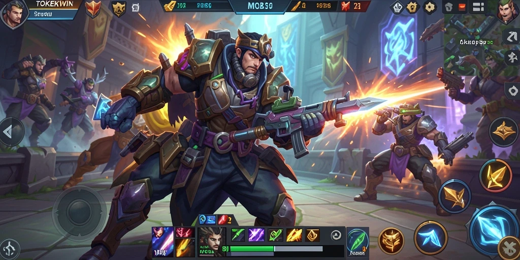Gambar gameplay intens di arena pertarungan MOBA TOKEKWIN.